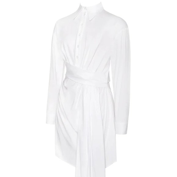 On My Mind White Draped Stretchy Boyfriend Shirt Dress- (New with tag) - Picture 7 of 8